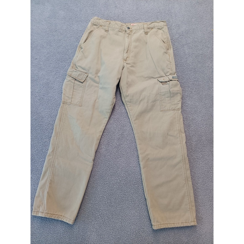 Men's Lined Cargo Pants Utility Work Casual 36x34 Cotton Straight Leg Warm Relax